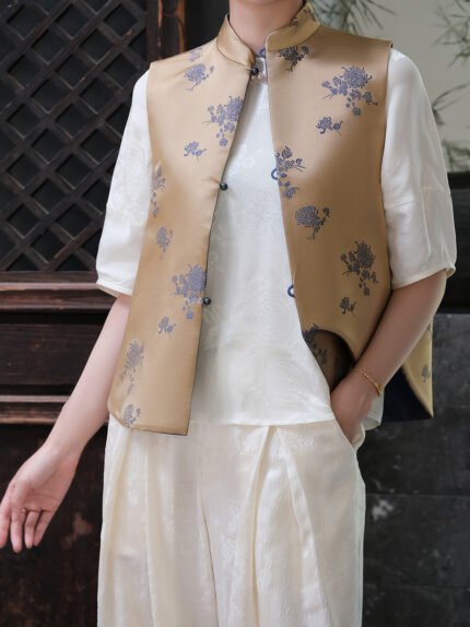 Sheng Tang Peony | Double-sided Chiffon Silk Flower Bud Satin Vest